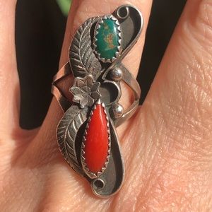 Sterling silver, turquoise, and coral ring!!!
